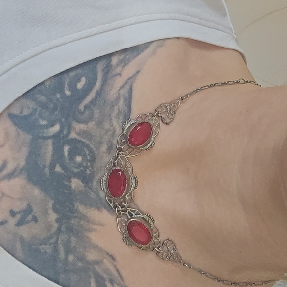 Vintage Silver Tone Red Glass Stones - Picture 2 of 7